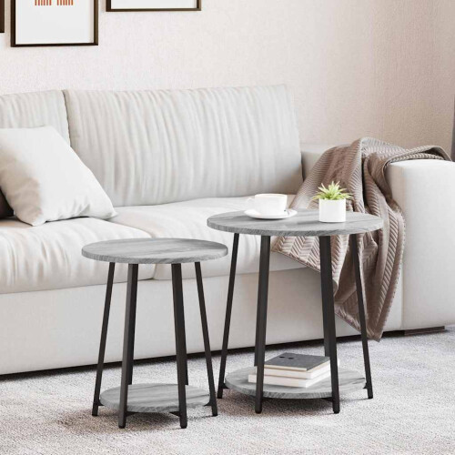 VidaXL vidaXL Side Table Set with Shelf 2 pcs Grey Sonoma and Black