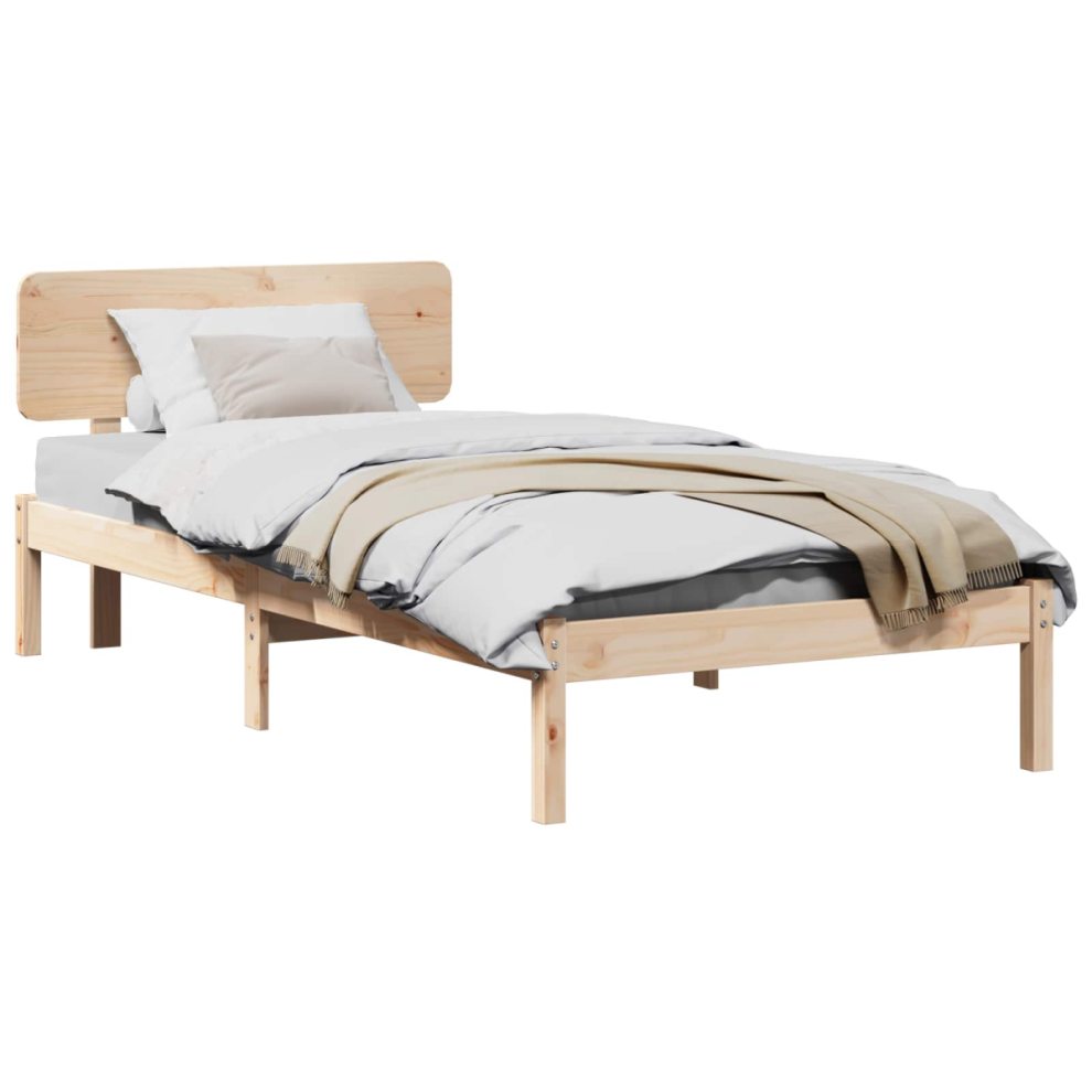 Vidaxl Bed Frame With Headboard Natural 75 X 190 Cm Solid Pine Wood