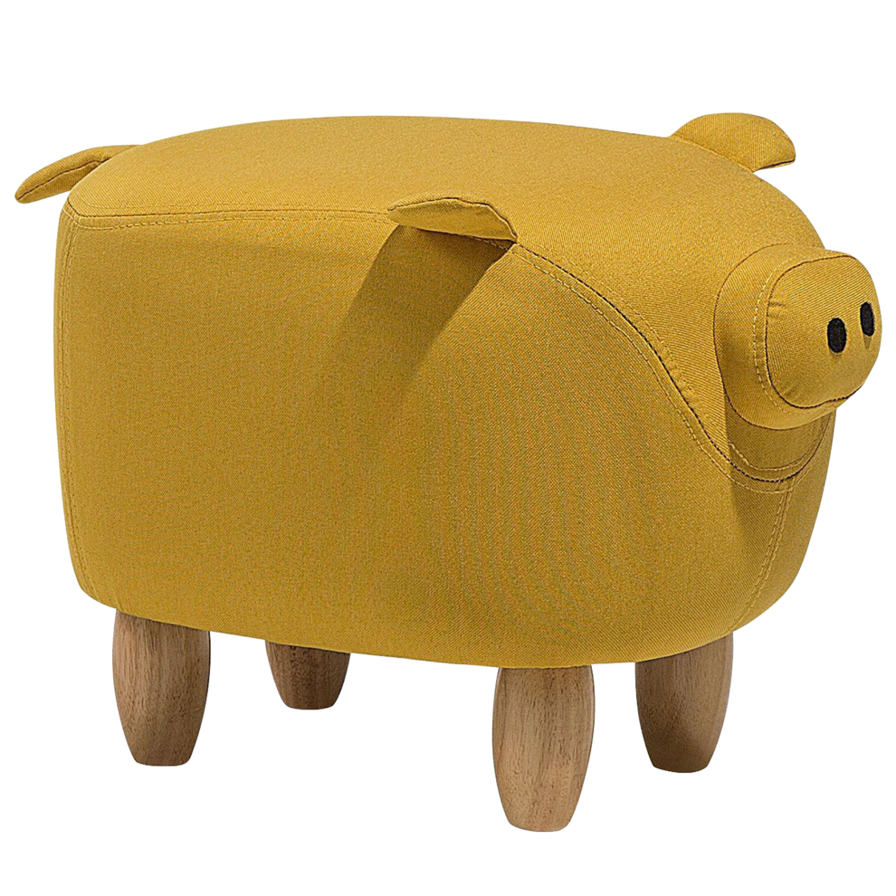 Beliani Animal Stool Piggy Fabric Pig Yellow
