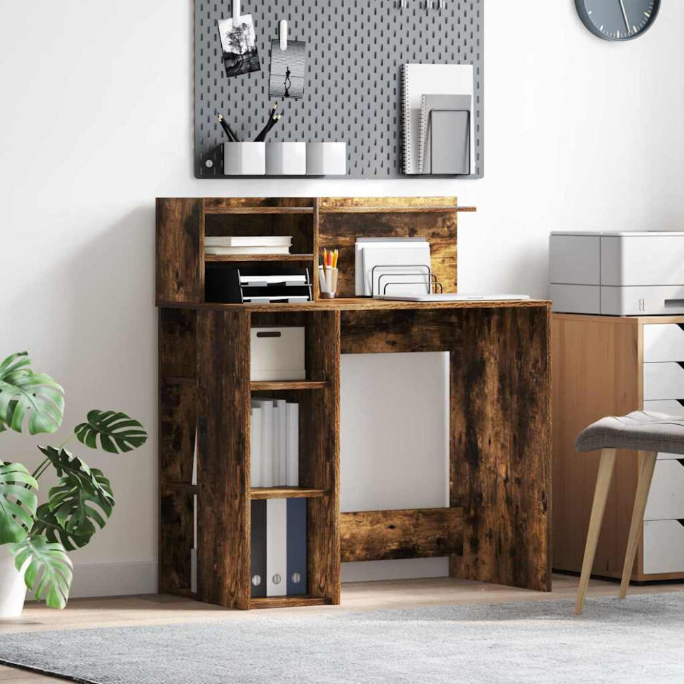 Vidaxl Desk With Shelf Smoked Oak 90 X 48 X 101.5 Cm Engineered Wood