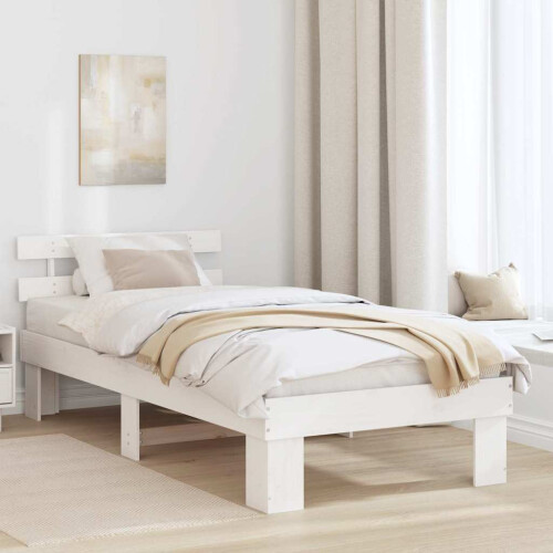 VidaXL vidaXL Bed Frame with Headboard White 90 x 190 cm Solid Pine Wood