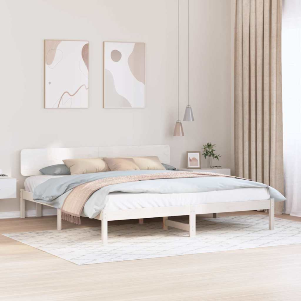 VIDAXL Bed Frame with Headboard Pine Wood White Size 2 - Image 3