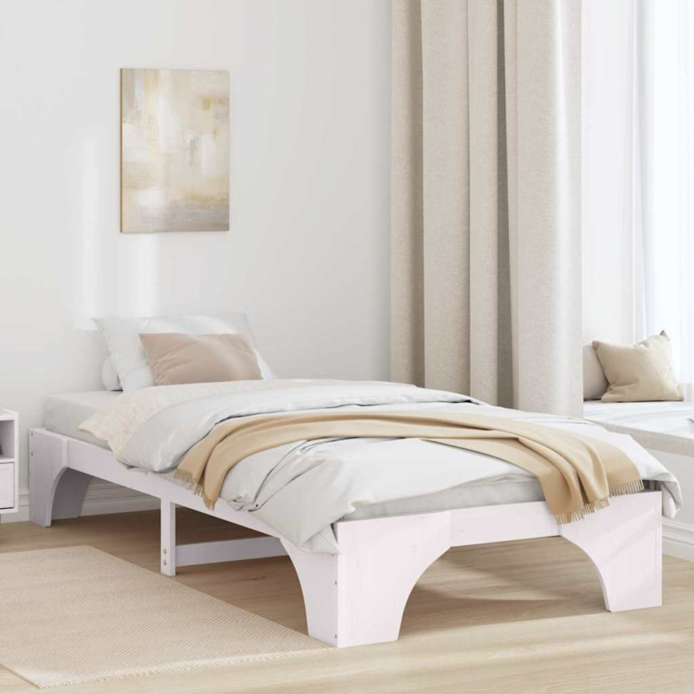 VIDAXL Bed Frame Pine Wood White 75 x 190 cm - Image 2