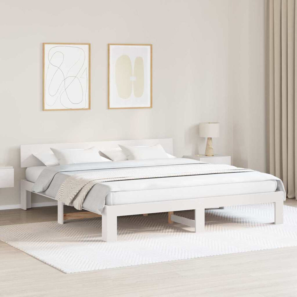 Vidaxl Bed Frame With Headboard White 200 X 200 Cm Solid Pine Wood