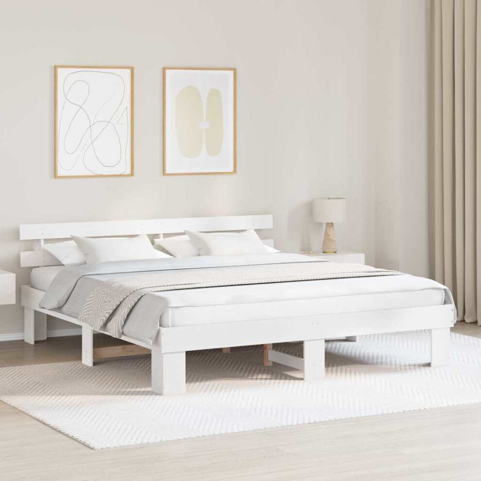 Vidaxl Bed Frame With Headboard White 180 X 200 Cm Solid Pine Wood