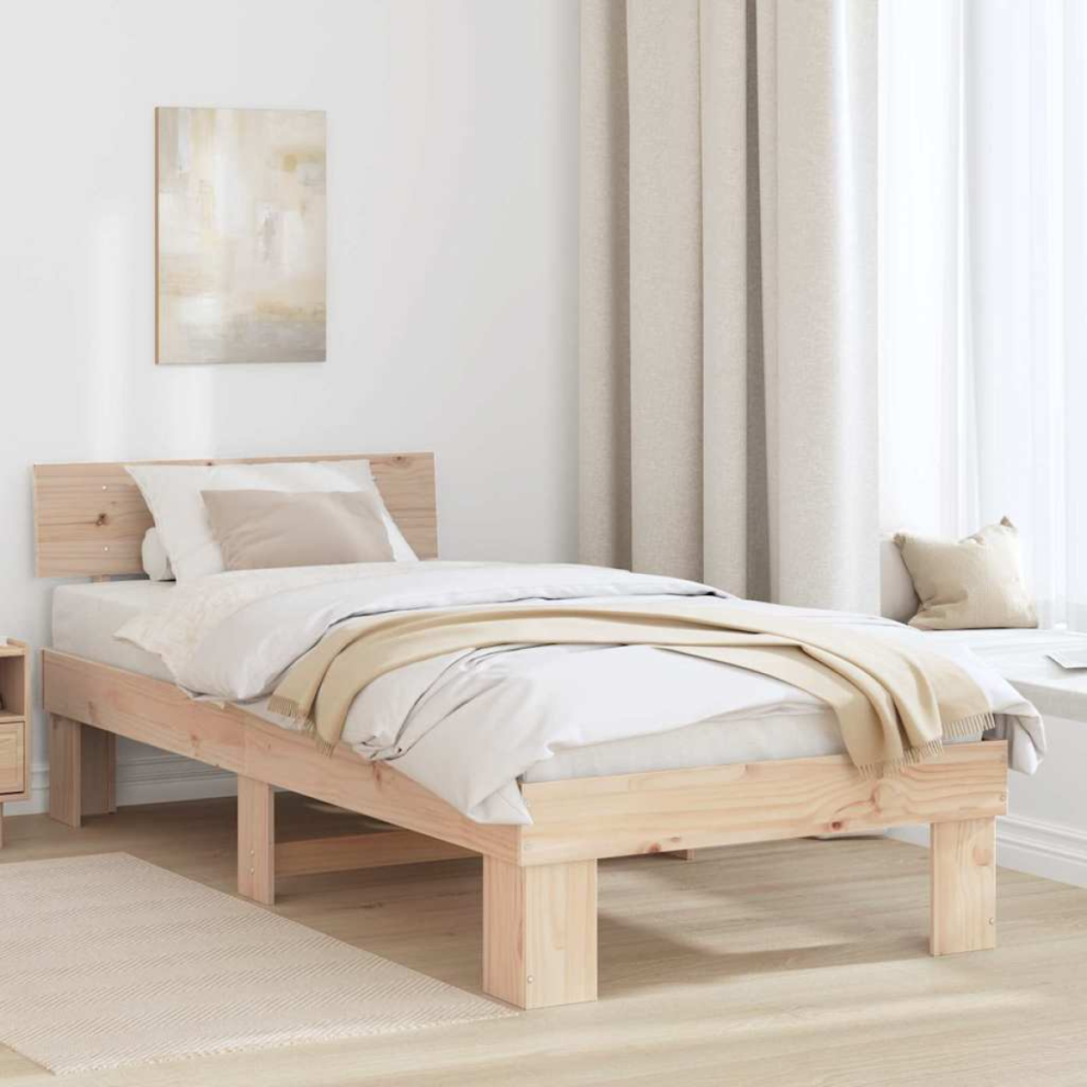 Vidaxl Bed Frame With Headboard Natural 75 X 190 Cm Solid Pine Wood