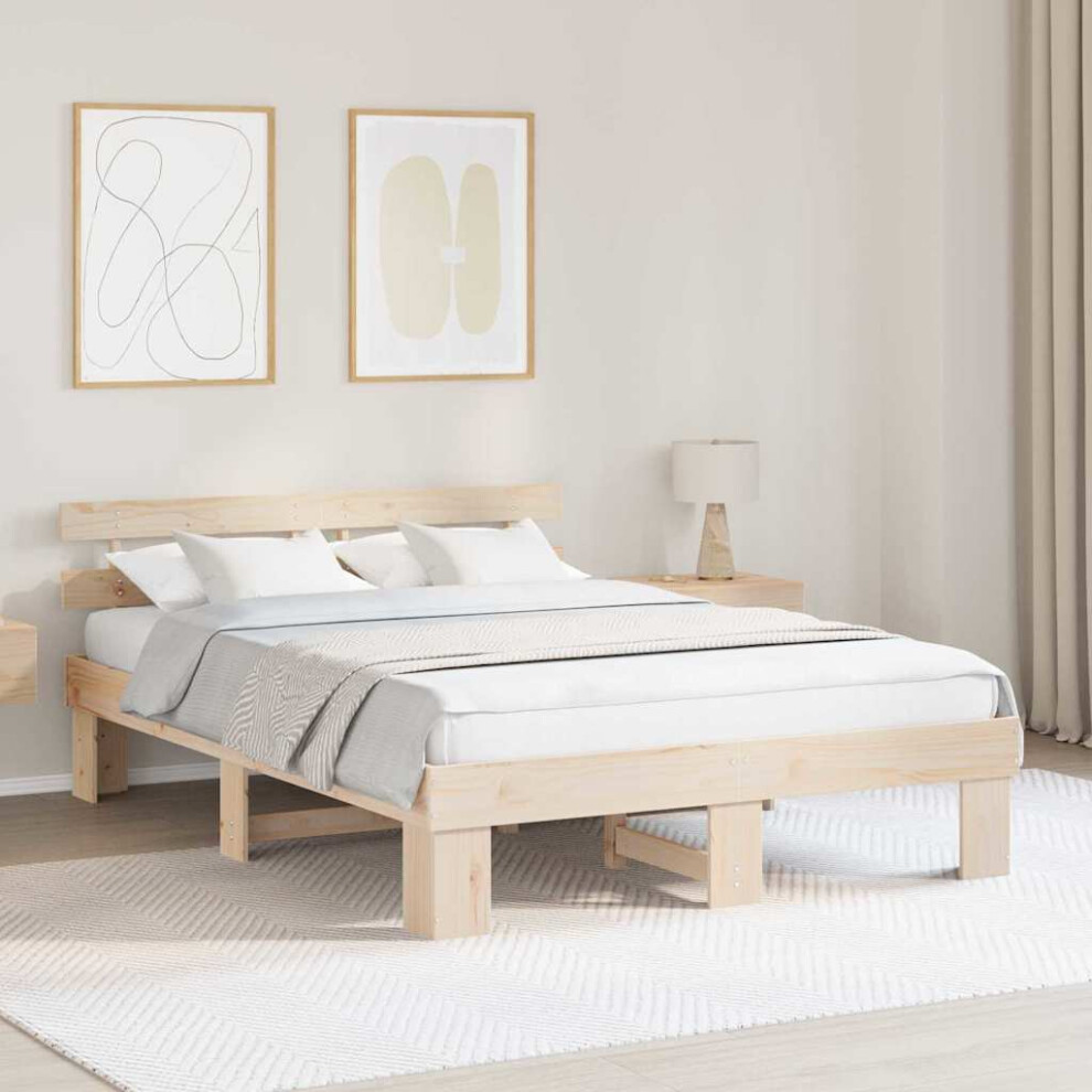 Vidaxl Bed Frame With Headboard Natural 140 X 200 Cm Solid Pine Wood