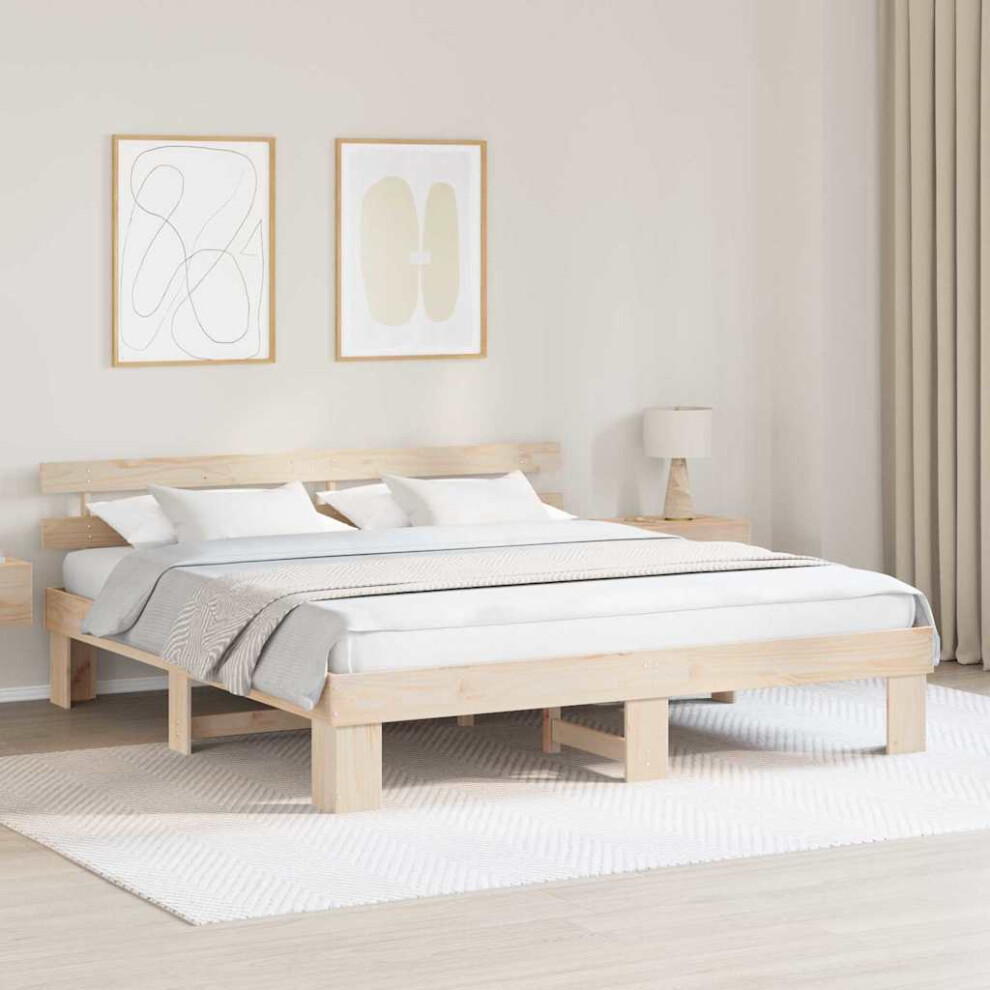 Vidaxl Bed Frame With Headboard Natural 200 X 200 Cm Solid Pine Wood