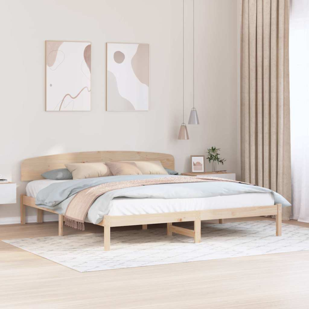 Vidaxl Bed Frame With Headboard Natural 200 X 200 Cm Solid Pine Wood