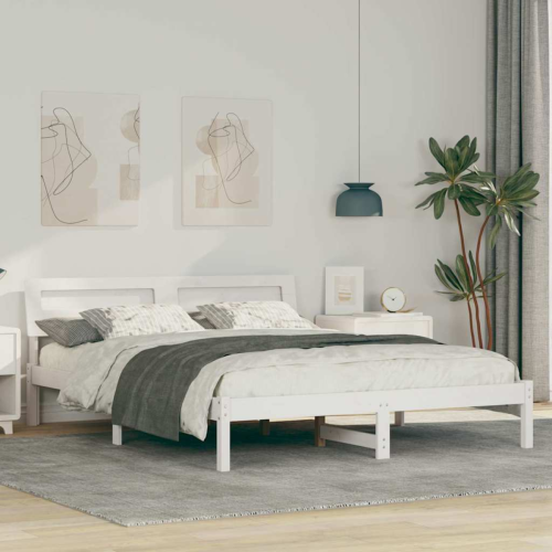VidaXL vidaXL Bed Frame with Headboard White 150 x 200 cm Solid Pine Wood