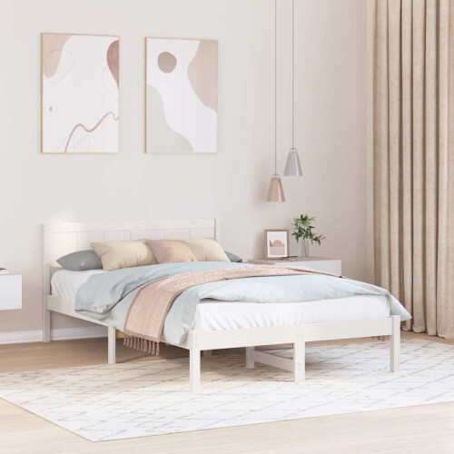 VidaXL vidaXL Bed Frame White 135 x 190 cm Solid Pine wood