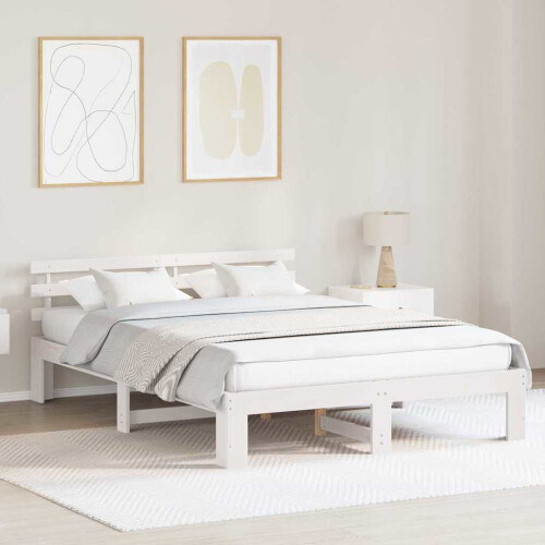 VidaXL vidaXL Bed Frame with Headboard White 150 x 200 cm Solid Pine Wood