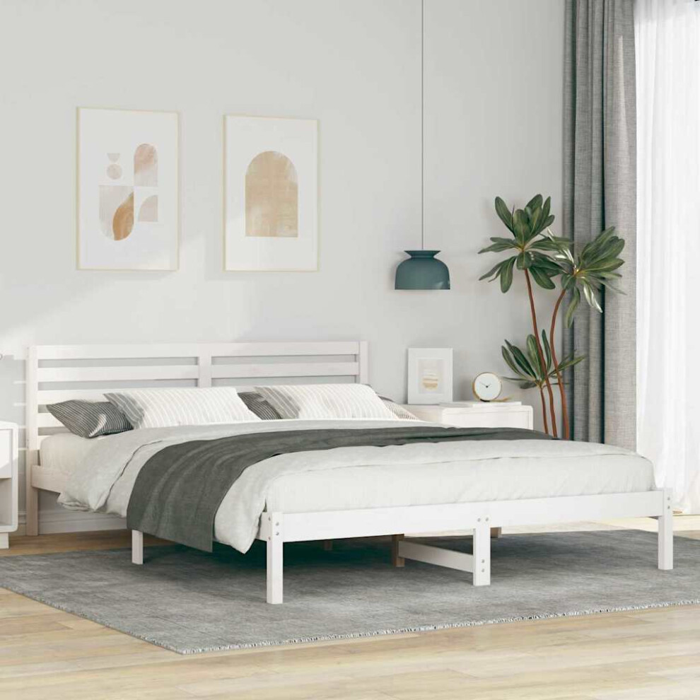 Vidaxl Bed Frame With Headboard 160 X 210 Cm Solid Pine Wood White