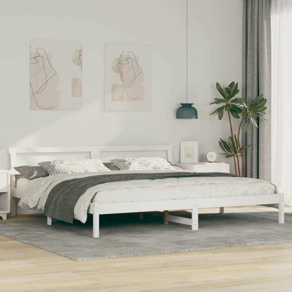 Vidaxl Bed Frame With Headboard White 180 X 200 Cm Solid Pine Wood