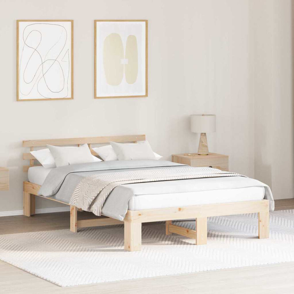 Vidaxl Bed Frame With Headboard Natural 140 X 190 Cm Solid Pine Wood