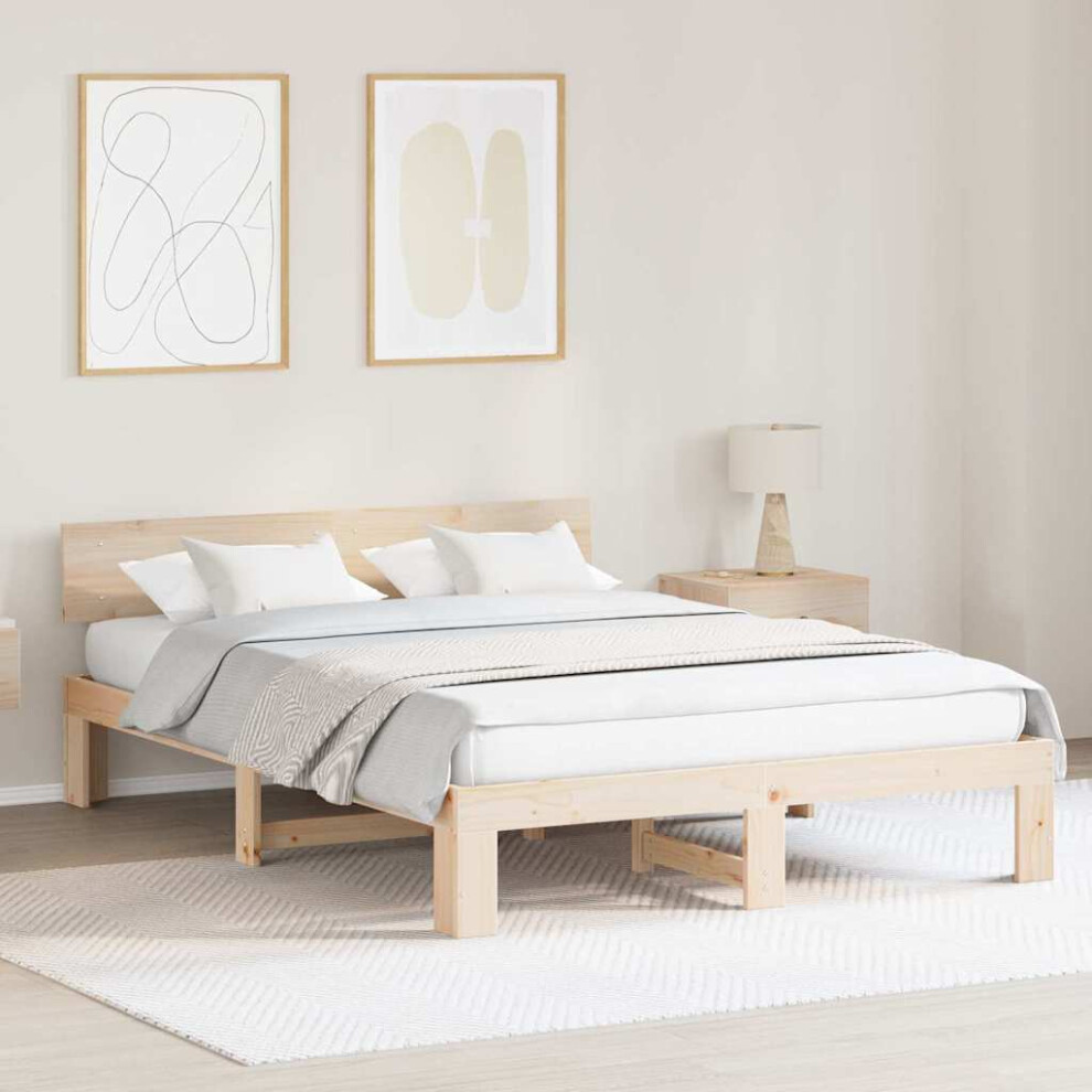 Vidaxl Bed Frame With Headboard Natural 160 X 200 Cm Solid Pine Wood