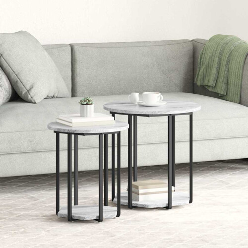VidaXL vidaXL Side Table Set with Shelf 2 pcs Grey