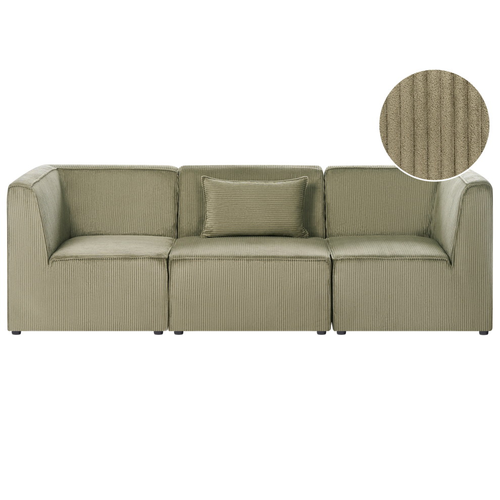 Beliani Modular Sofa 3 Seater Lemvig Corduroy Green