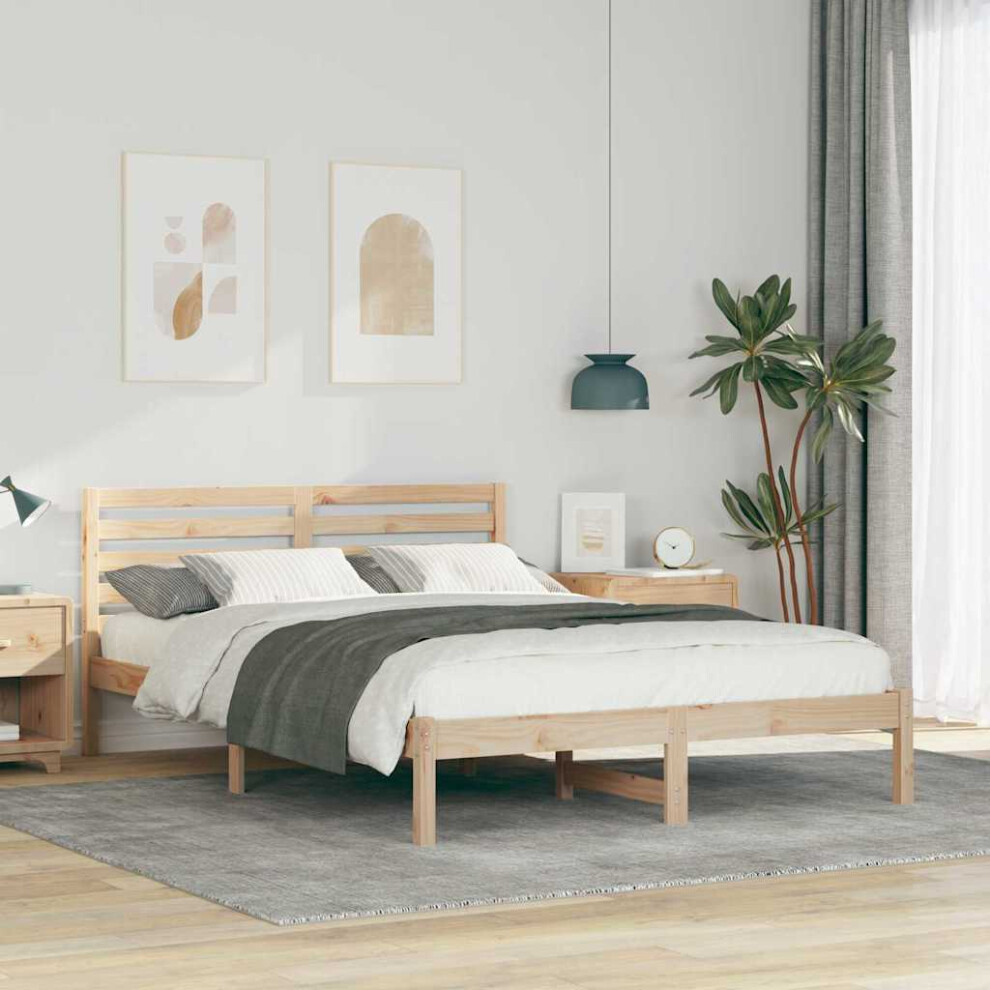 Vidaxl Bed Frame With Headboard Brown 140 X 210 Cm Solid Pine Wood