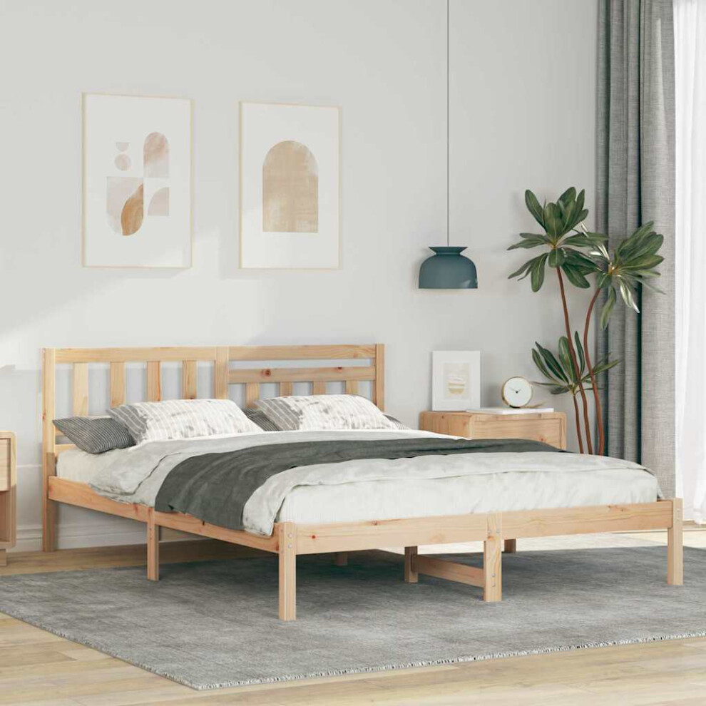 Vidaxl Bed Frame With Headboard Brown 150 X 200 Cm Solid Pine Wood