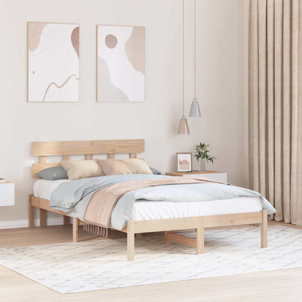 VIDAXL Pine Wood Bed Frame with Headboard - Brown - Extra Small - Image 2