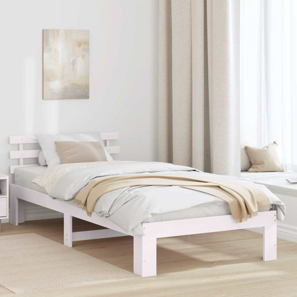 Vidaxl Bed Frame With Headboard White 80 X 200 Cm Solid Pine Wood