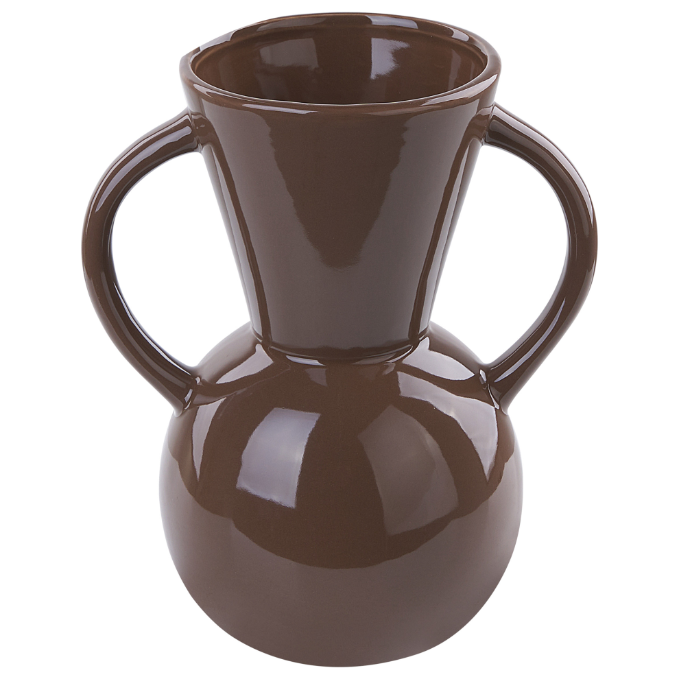 Beliani Flower Vase Orestiada Ceramic 19 Cm Brown