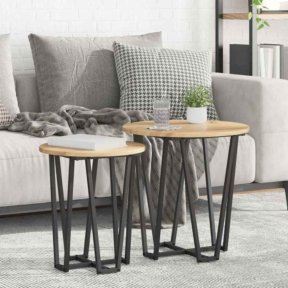VIDAXL 2 Piece Side Table Set in Brown Engineered Wood with Black Metal Frame 50 x 50 x 50.5 cm - Image 2
