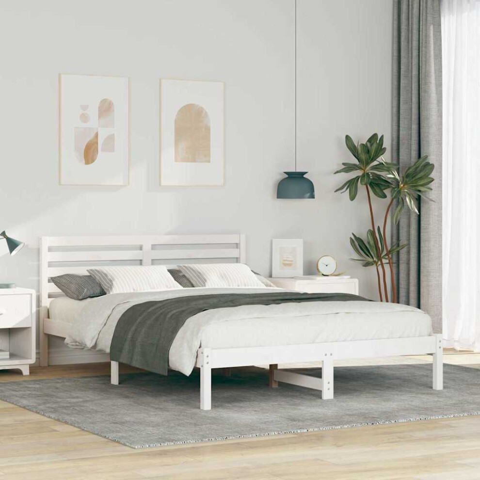 Vidaxl Bed Frame With Headboard 140 X 210 Cm Solid Pine Wood White