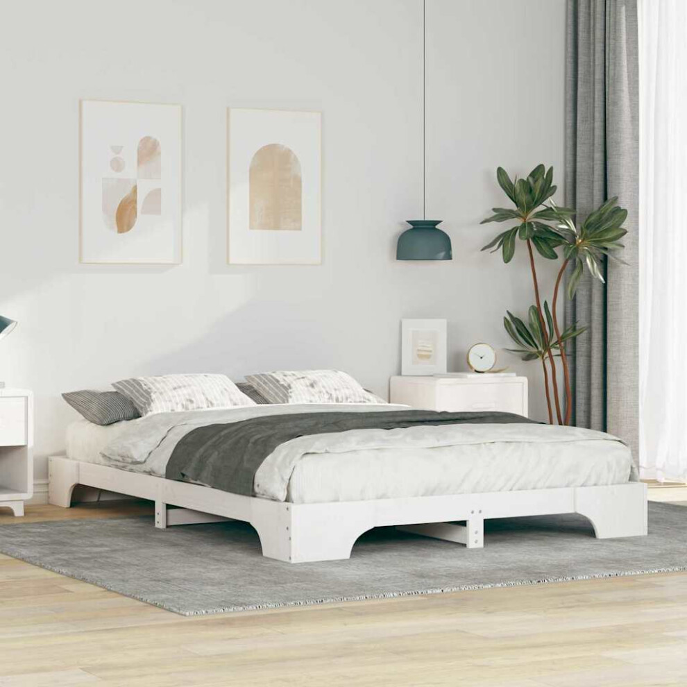 Vidaxl Bed Frame White 140 X 210 Cm Solid Pine Wood