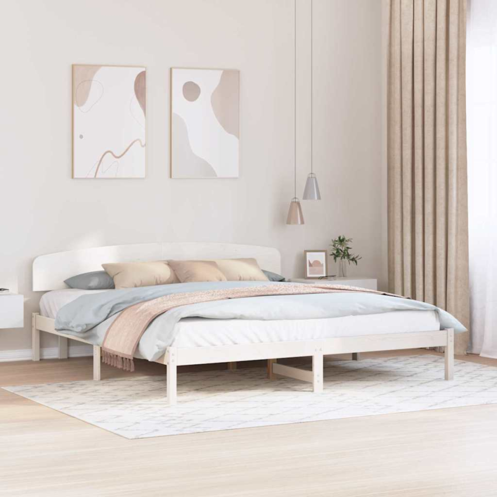 VIDAXL Bed Frame with Headboard Pine Wood White Size 2 - Image 2