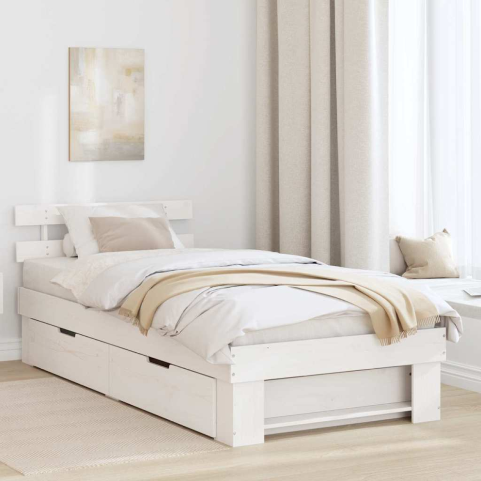 Vidaxl Bed Frame With Headboard White 90 X 200 Cm Solid Pine Wood