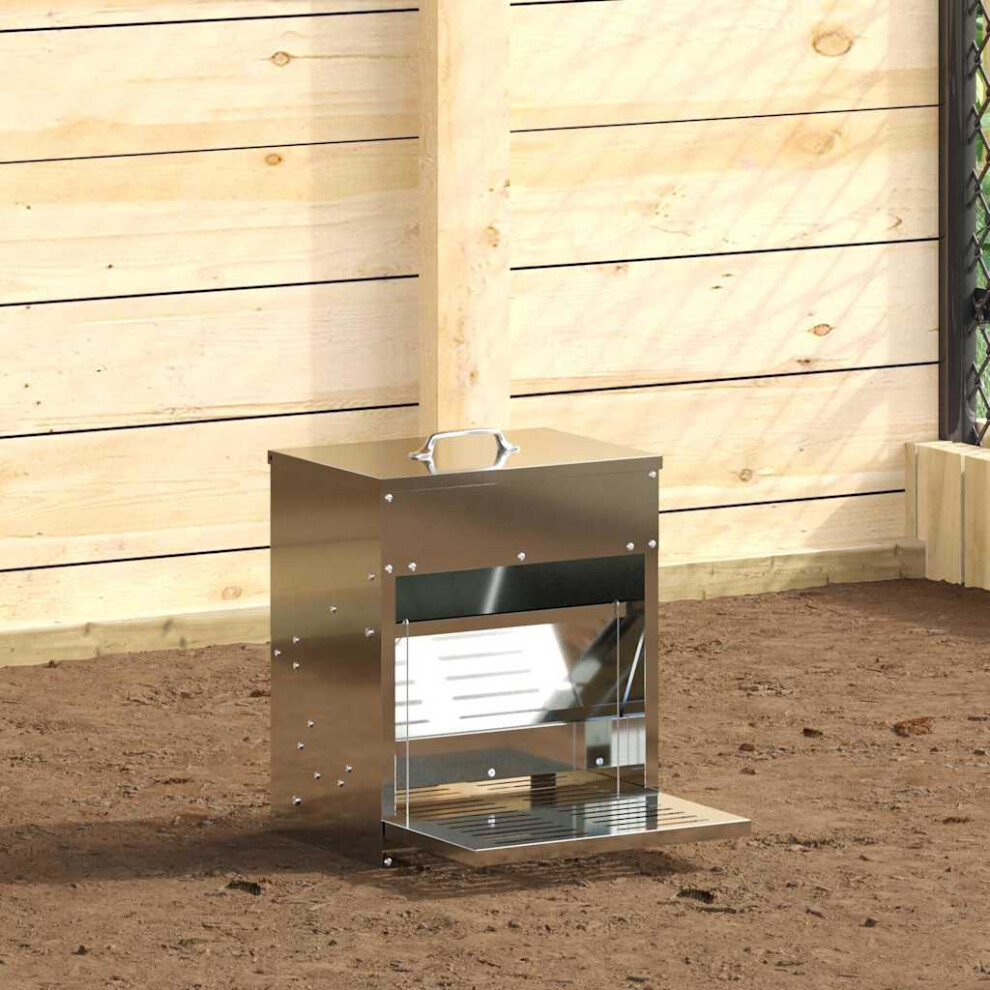 Vidaxl Chicken Treadle Feeder Silver 33 X 42 X 40 Cm Galvanised Steel
