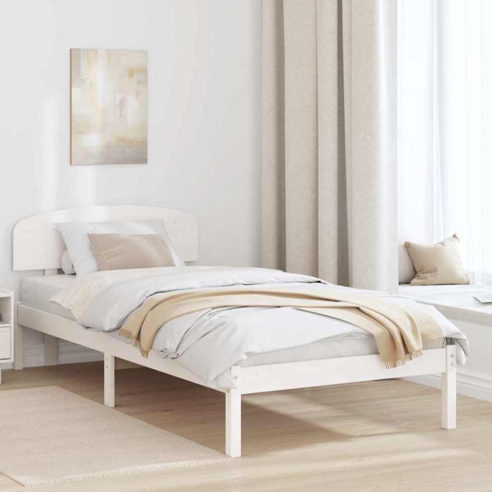 Vidaxl Bed Frame With Headboard White 75 X 190 Cm Solid Pine Wood