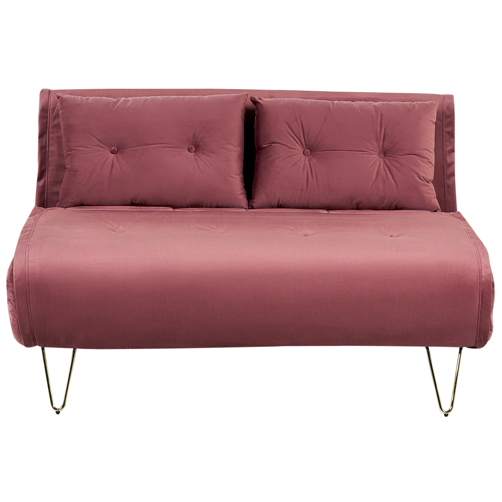 Beliani Sofa Bed 2 Seater Vestfold Velvet Pink