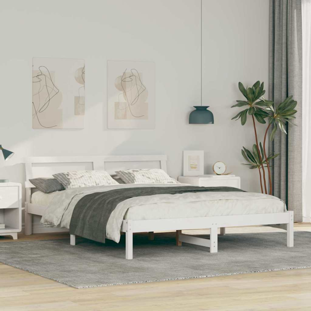 Vidaxl Bed Frame With Headboard White 140 X 200 Cm Solid Pine Wood