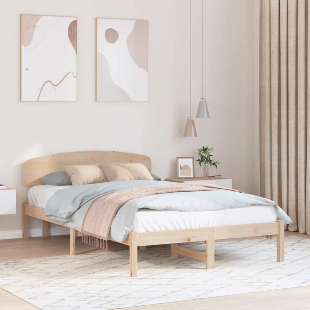 Vidaxl Bed Frame With Headboard Natural 140 X 190 Cm Solid Pine Wood