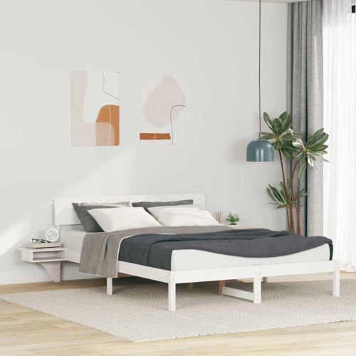 VidaXL vidaXL Bed Frame with Headboard White 150 x 200 cm Solid Pine Wood