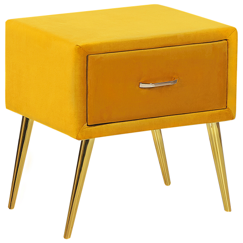 Beliani 1 Drawer Bedside Table FLAYAT Velvet Mustard