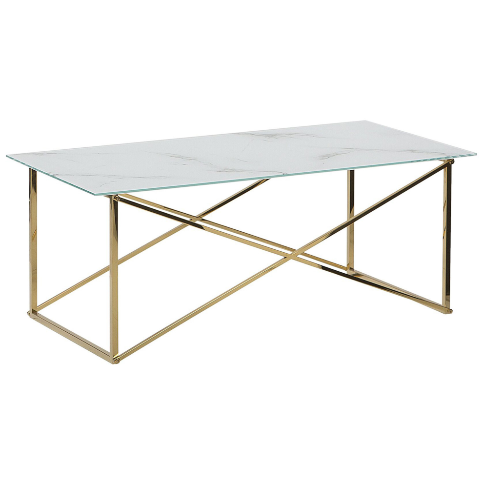 Beliani Coffee Table Emporia Tempered Glass Marble/ Gold