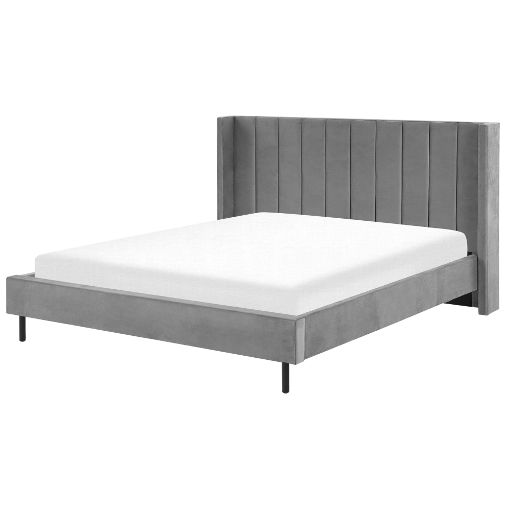 Beliani Bed Velvet Villette 180 X 200 Cm (Eu Super King) Grey