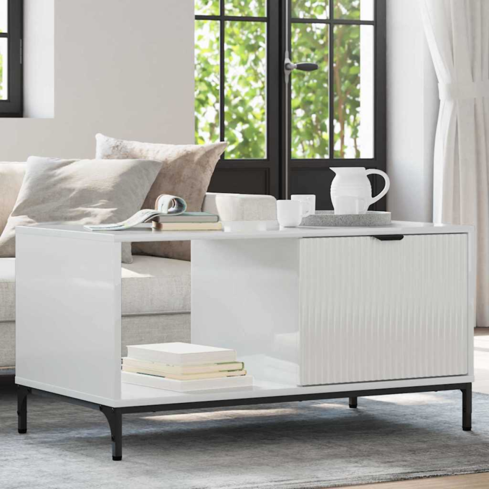 Vidaxl Coffee Table High Gloss White 90 X 49 X 46 Cm Engineered Wood White,Brown