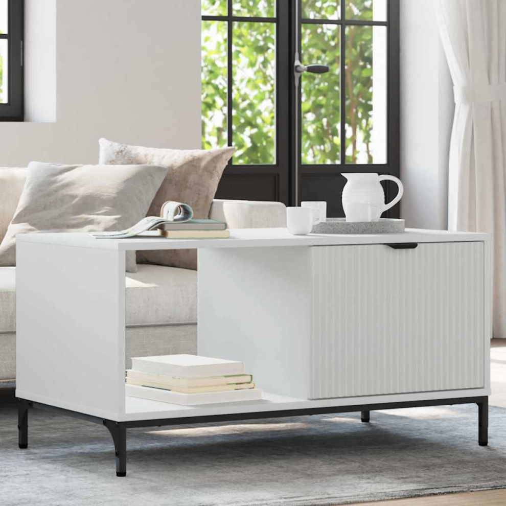 Vidaxl Coffee Table With Drawer White 90 X 49 X 46 Cm Engineered Wood White,Brown