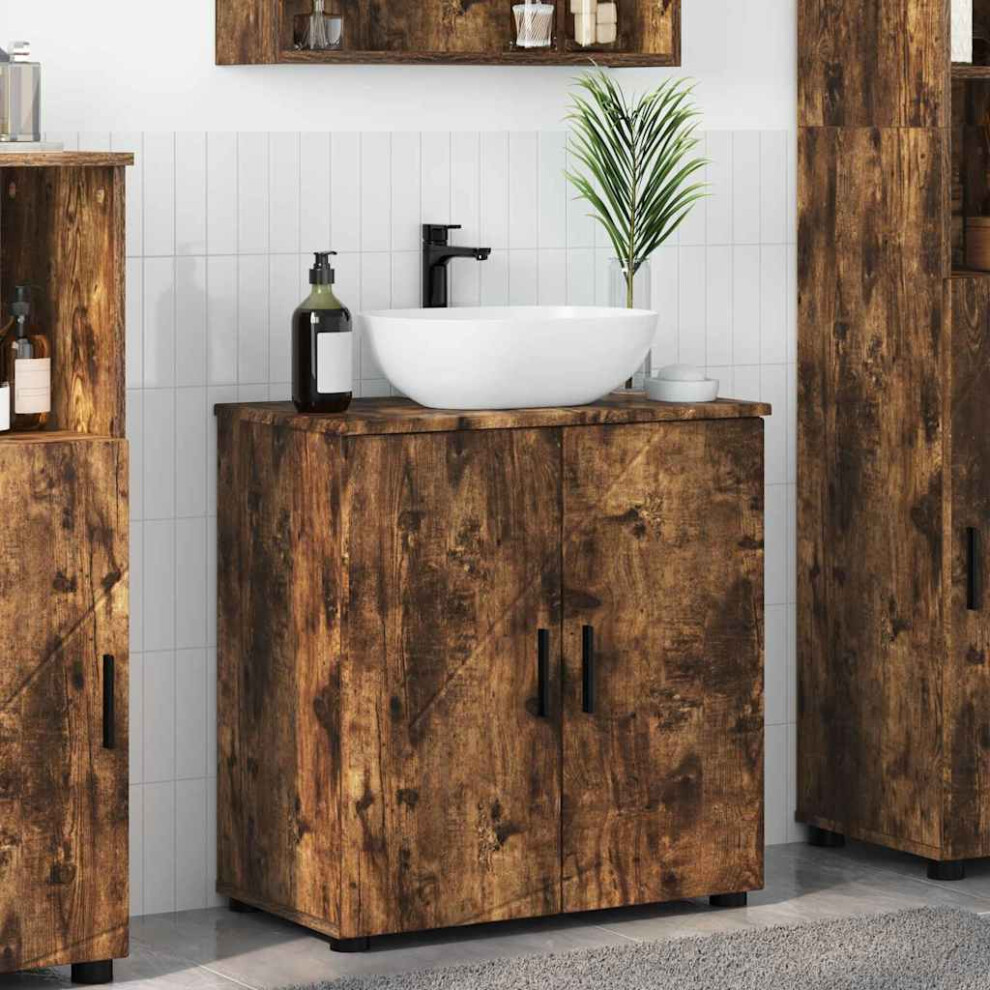 Vidaxl Bathroom Cabinet With Storage Smoked Oak 61 X 35 X 64 Cm