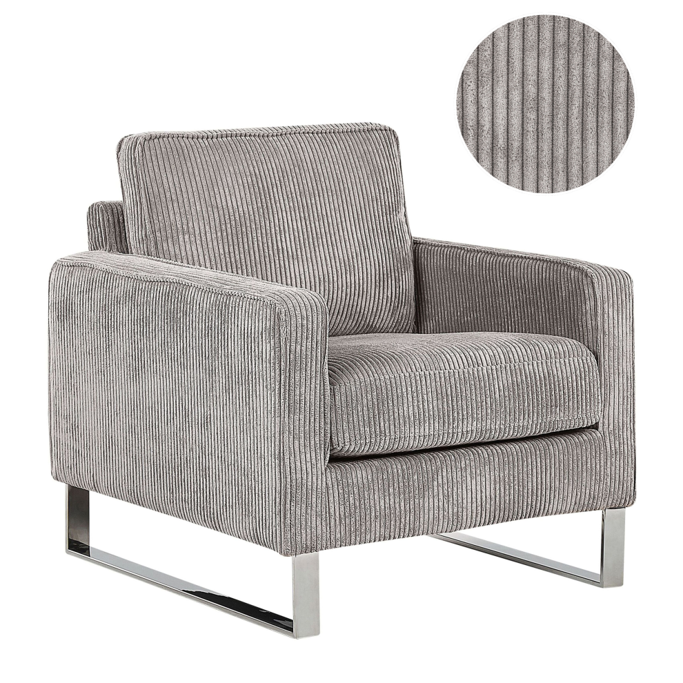Beliani Armchair Vind Corduroy Light Grey