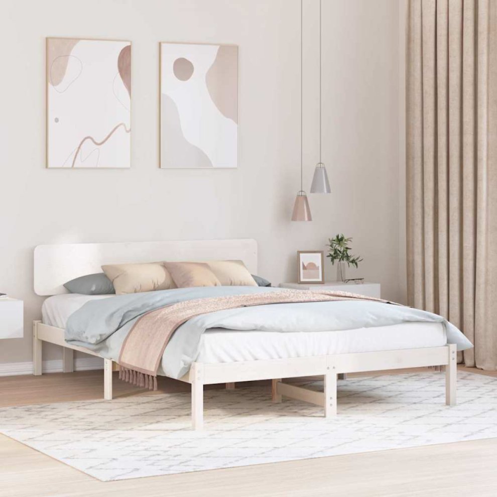 Vidaxl Bed Frame With Headboard White 200 X 200 Cm Solid Pine Wood