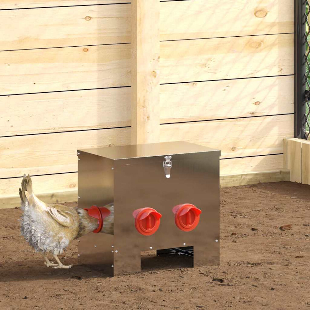Vidaxl Chicken Feeder 2 Pcs Silver 40.5 X 25 X 38 Cm Galvanised Steel