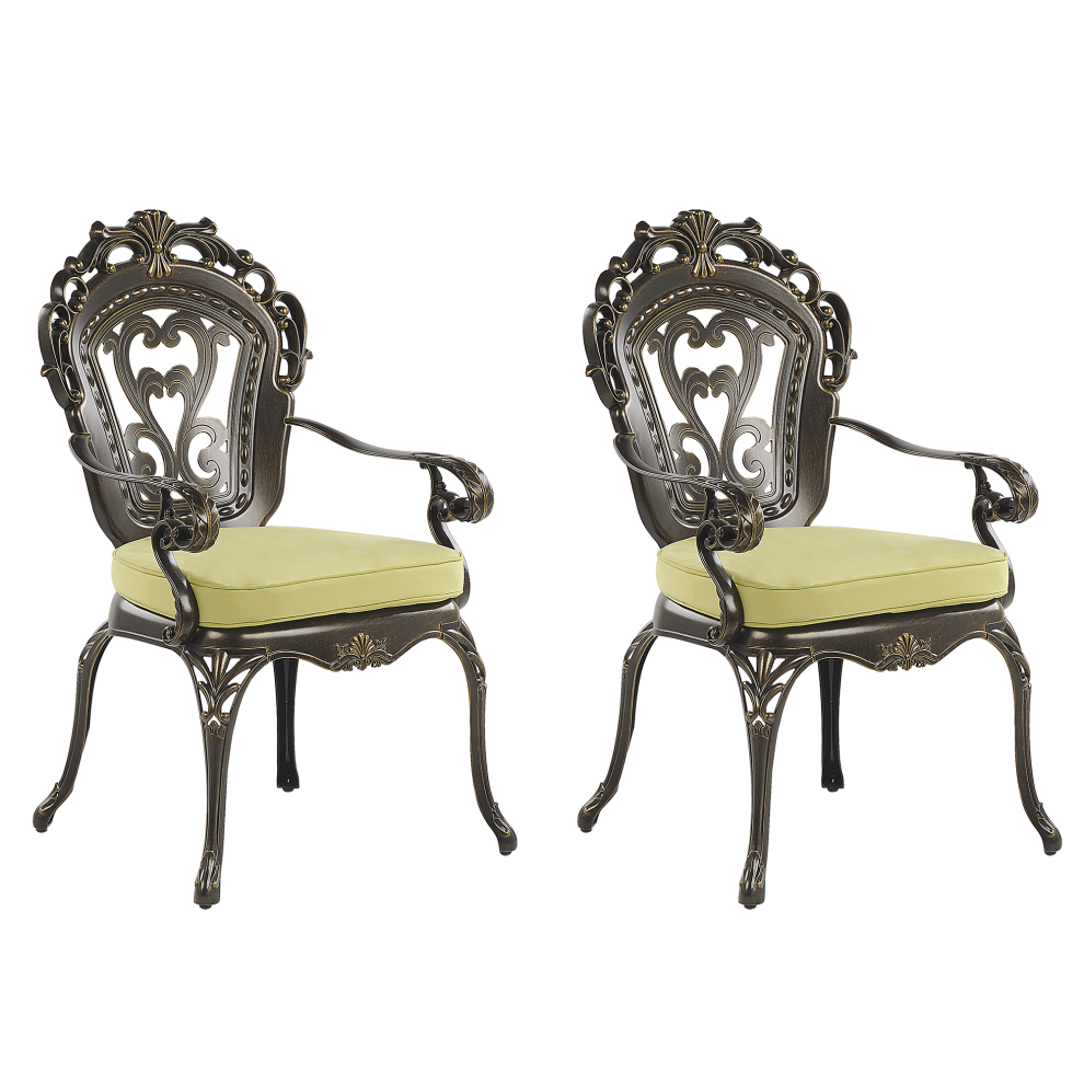 Beliani Set Of 2 Garden Chairs With Cushions Sapri Metal Dark Brown