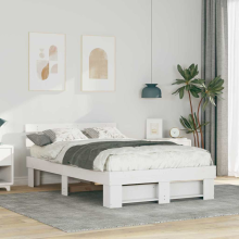 vidaXL Bed Frame with Headboard White 135 x 190 cm Solid Pine Wood
