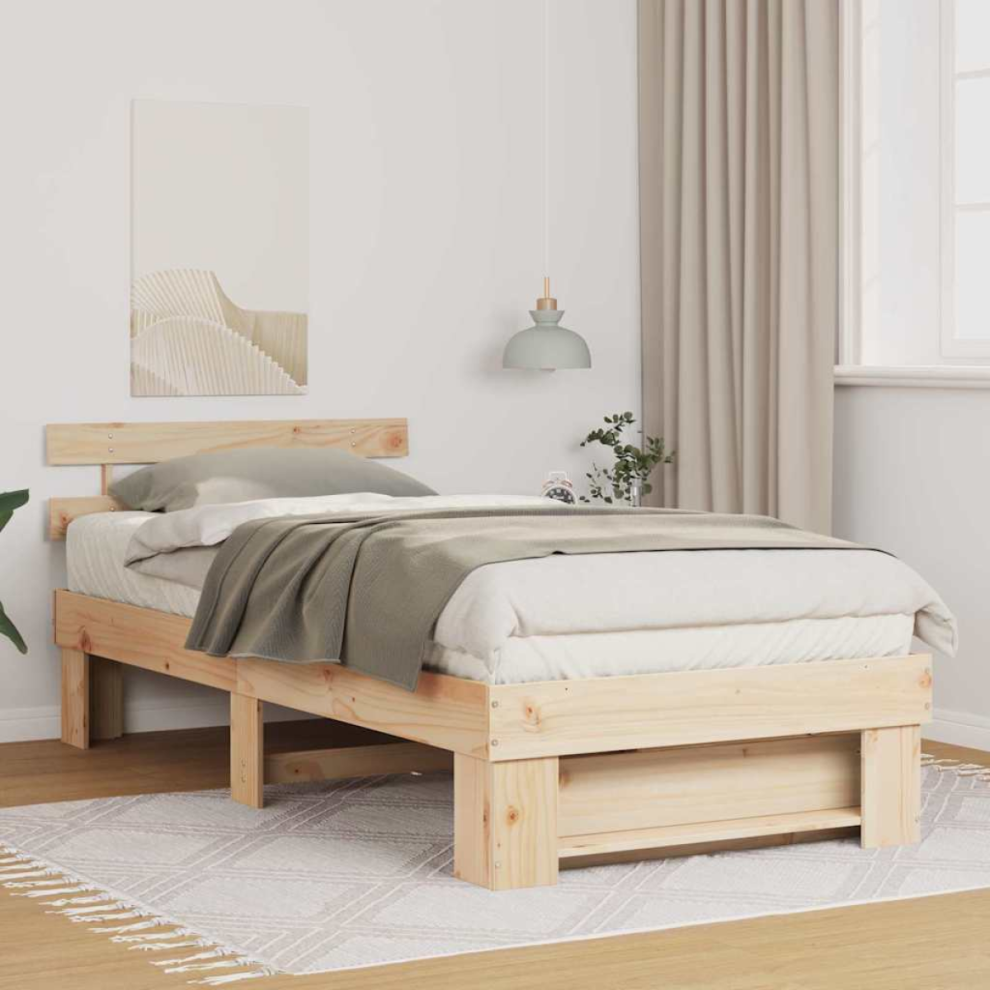 Vidaxl Bed Frame With Headboard Brown 90 X 190 Cm Solid Pine Wood